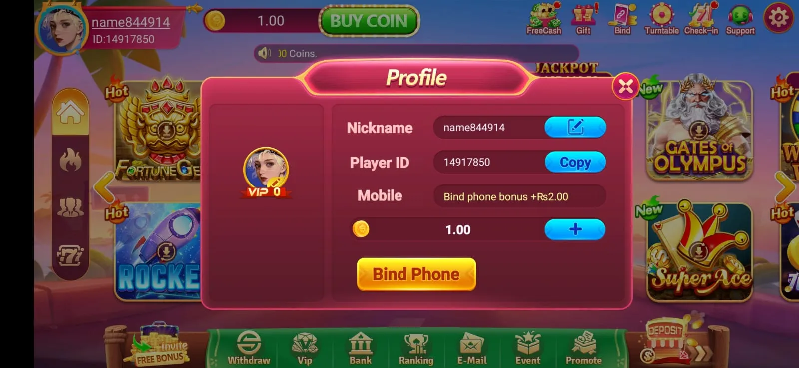 PK68 Game Profile Bind Phone Account